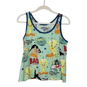 3/$20 VINTAGE 90s Y2K LOONEY TUNES teal graphic print cartoon tank top SZ L